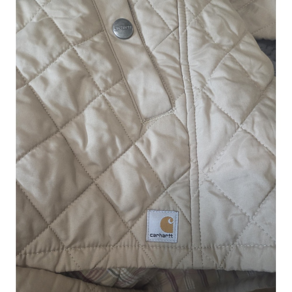 Carhartt For Women Quilted Jacket Beige Tan L Large Snap Front Plaid Lined... - Picture 11 of 12